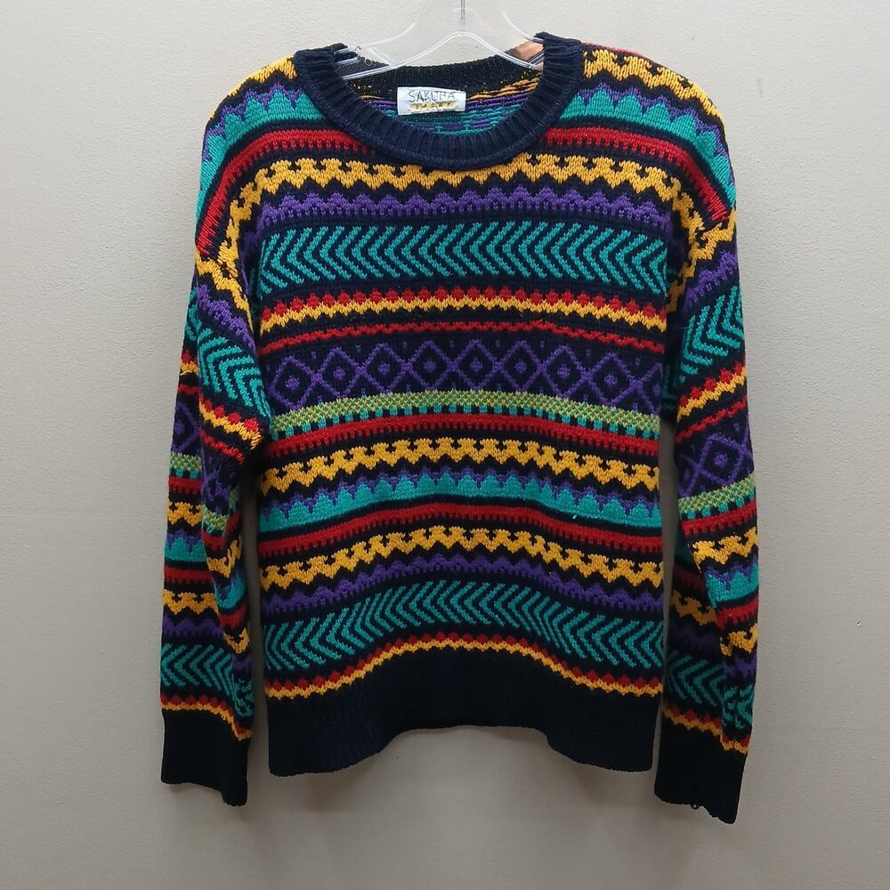 Vintage Sakura Sport Striped 90's Knit Sweater Colorful Multicolor  Medium USA